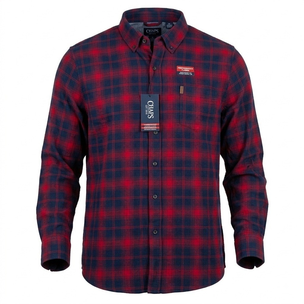 Chaps Men's Performance Flannel Shirt Red & Blue Plaid XXL Big & Tall NWT